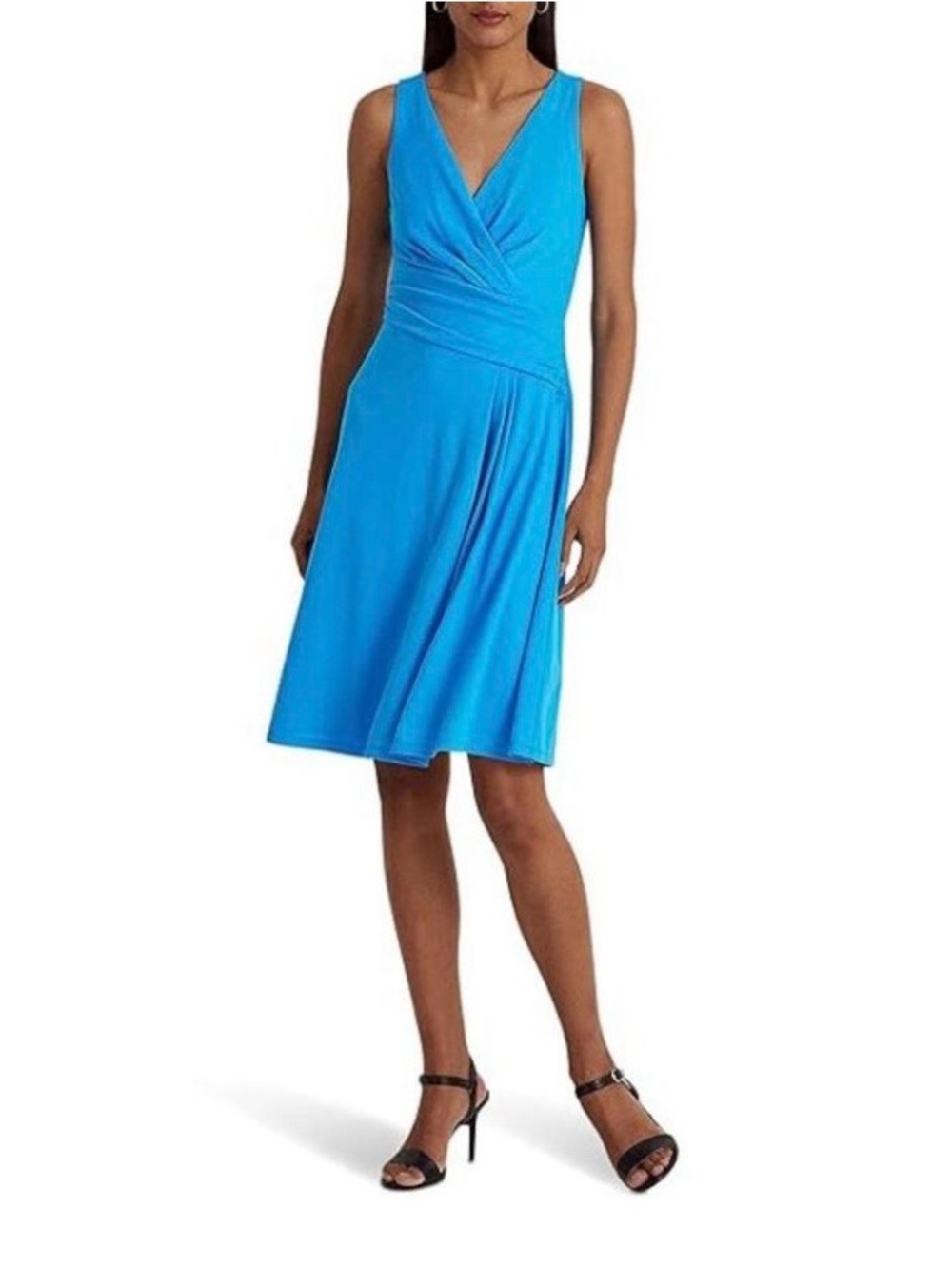 Lauren Ralph Lauren Bright Teal V-Neck Midi Dress